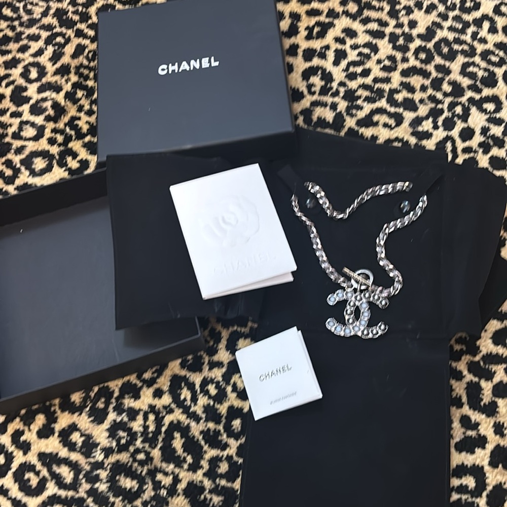 CHANEL rare collectors item logo chain necklace sold out everywhere NEW w/papers